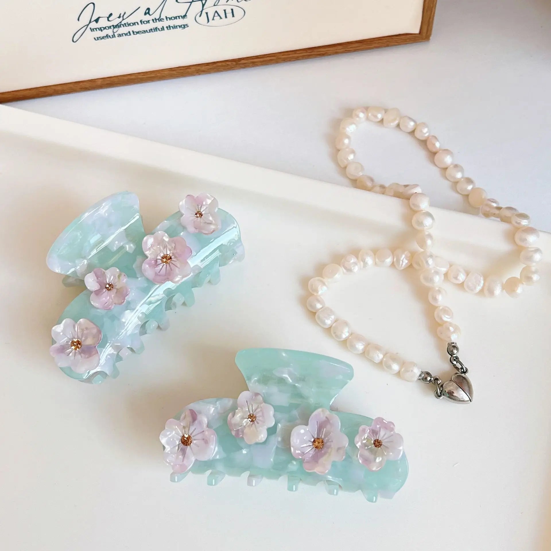 Ice Blue Flower Acetate Hair Claw Clip Hair Accessories for Women Girls Creative Femininity