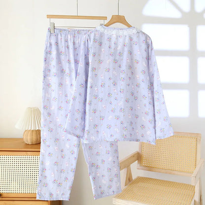 Floral Round Neck Pyjama Set Creative Femininity