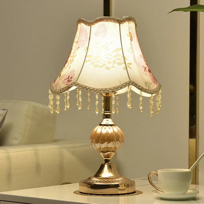 Vintage Floral Glass Tassel Lamp