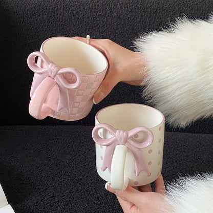 Bow Handle Heart Ceramic Mug