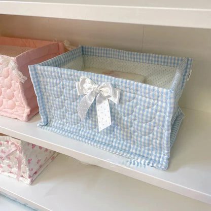 Pink Quilted Fabric Square Storage Baskets