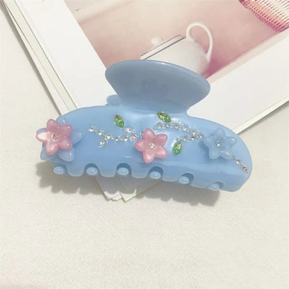 Flower & Rhinestone Claw Clip