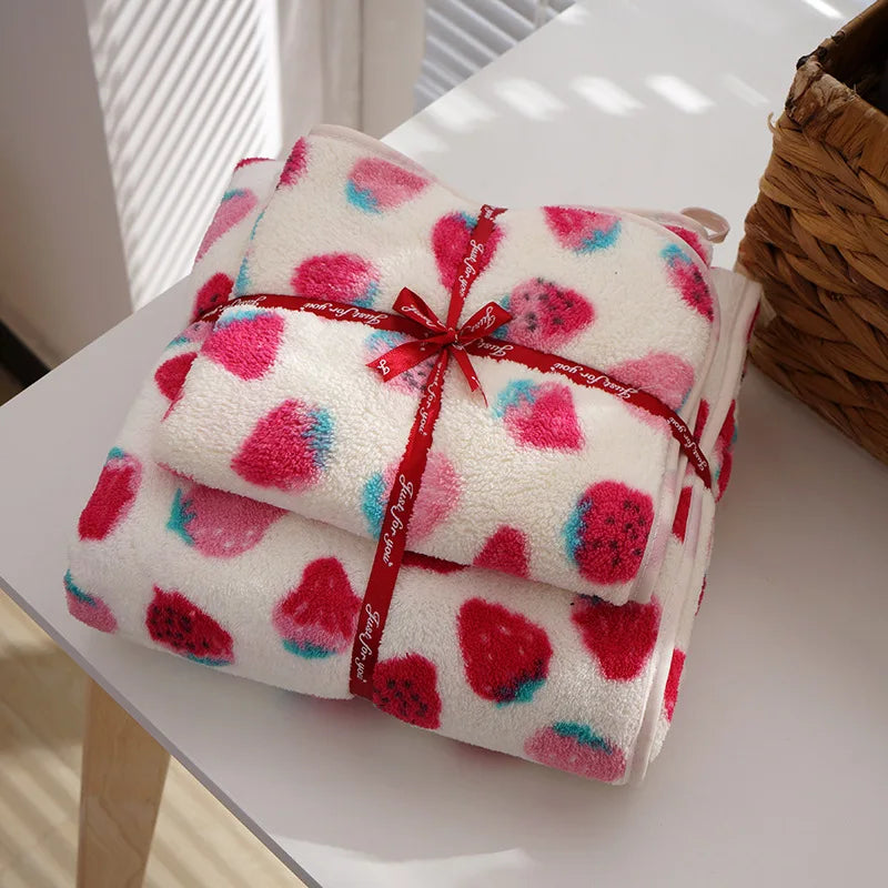 Cotton Strawberry Print Towel Set