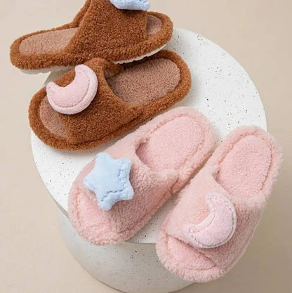 Pink & Blue Starry Night Plush Slippers