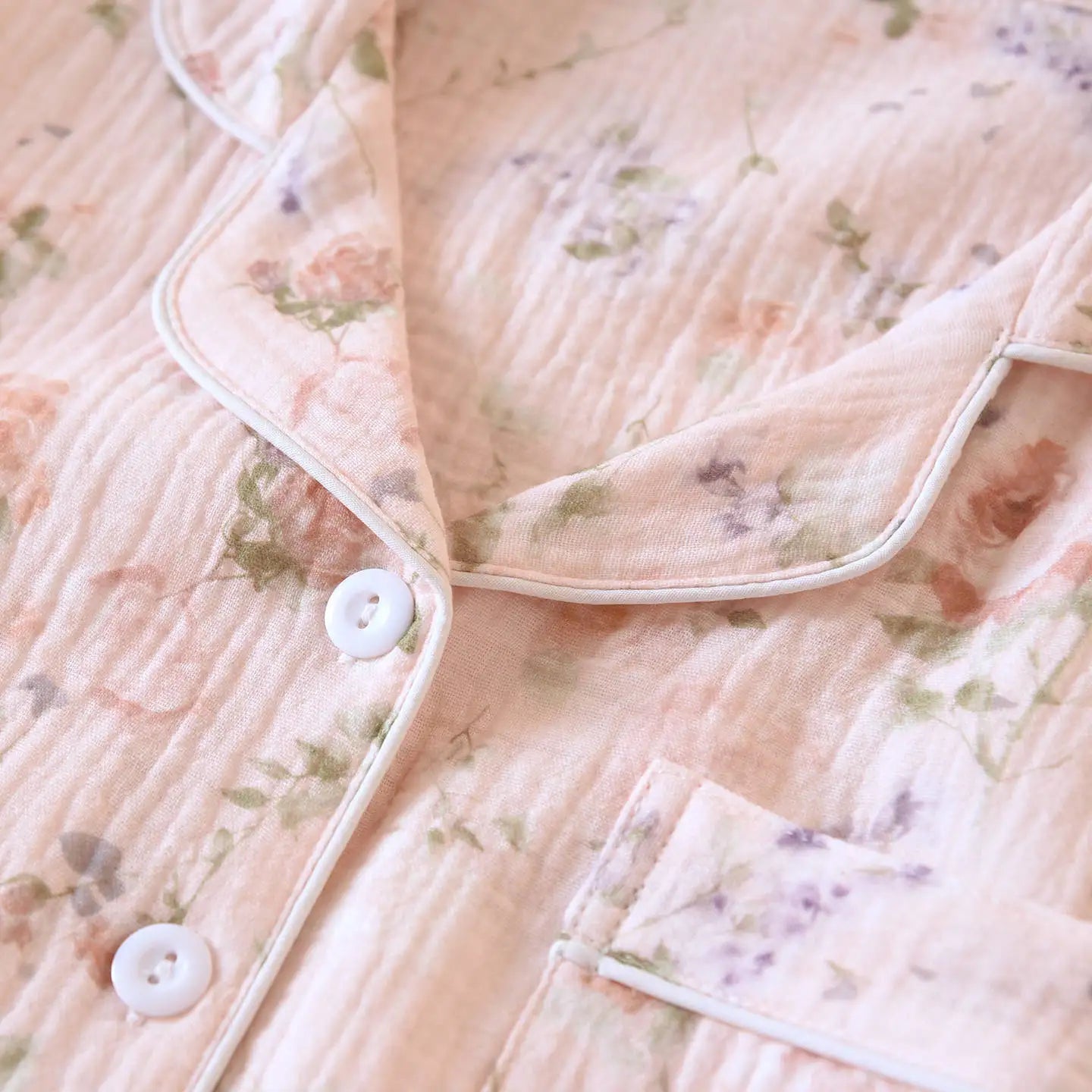 2026 New Women's Spring and Autumn Pajama Set 100% Cotton Crape Cloth Flower Collar Long Sleeve Two Piece Set Large Home Clothes Creative Femininity