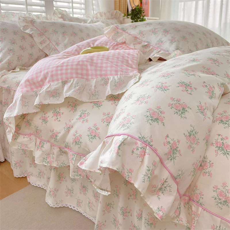 Pink Floral Coquette Duvet Set