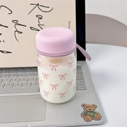 Pink Bow Glass Mini Water Bottle