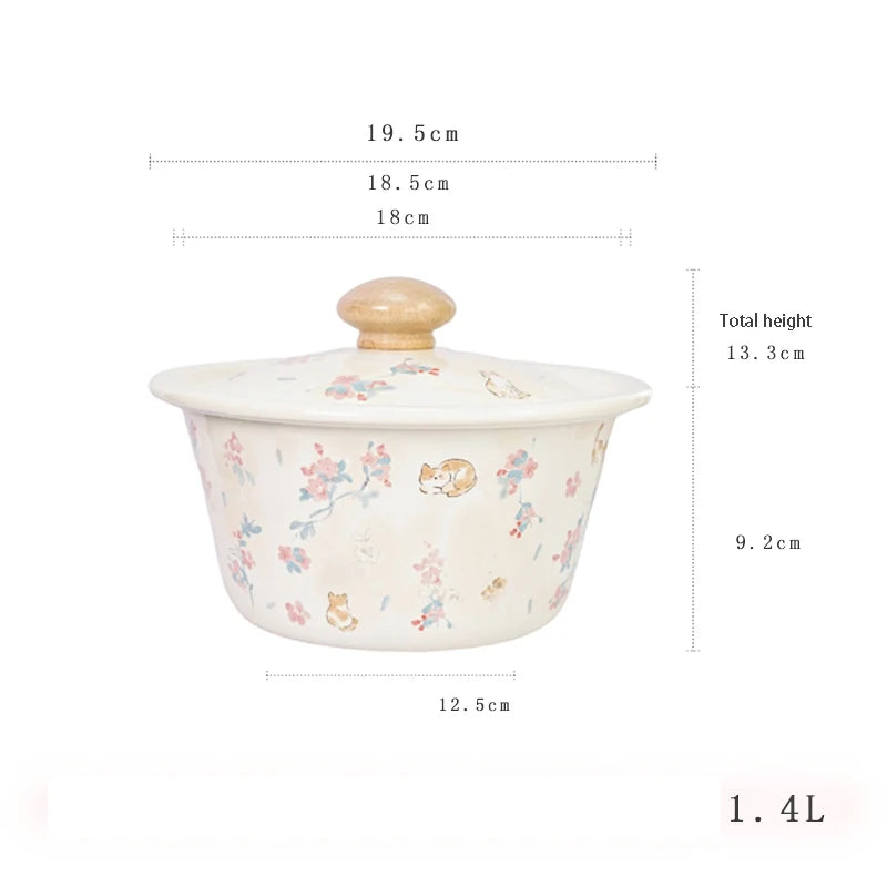 Hand Painted Floral Enamel Cooking Pot Creative Femininity