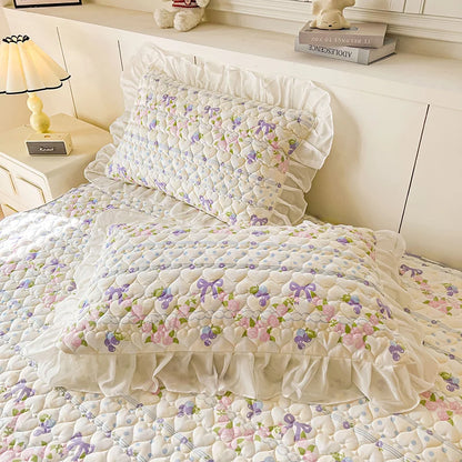 Floral Quilted Ruffle Bedding Set