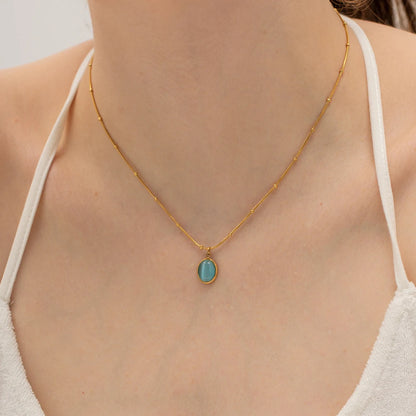Turquoise Cat Eye Stone Pendant Necklace