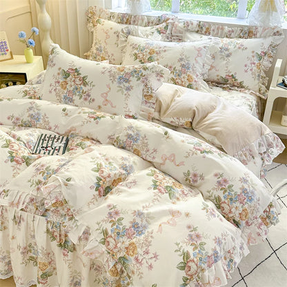 Vintage Floral Frilly Bedding Set