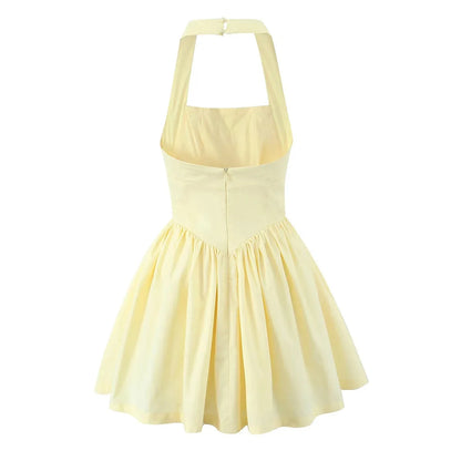 Lemon Halter Mini Sundress - Yellow/White/Black