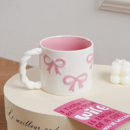 White Ceramic Mug With Pink Bows