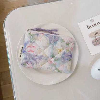 Summer Floral Quilted Makeup Pouch