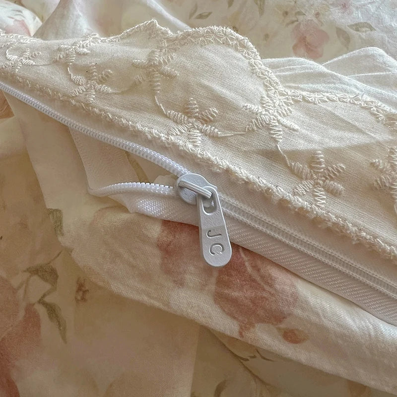 Floral Lace Trim Cotton Bedding Set Creative Femininity