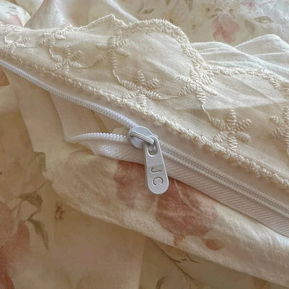 Floral Lace Trim Cotton Bedding Set Creative Femininity
