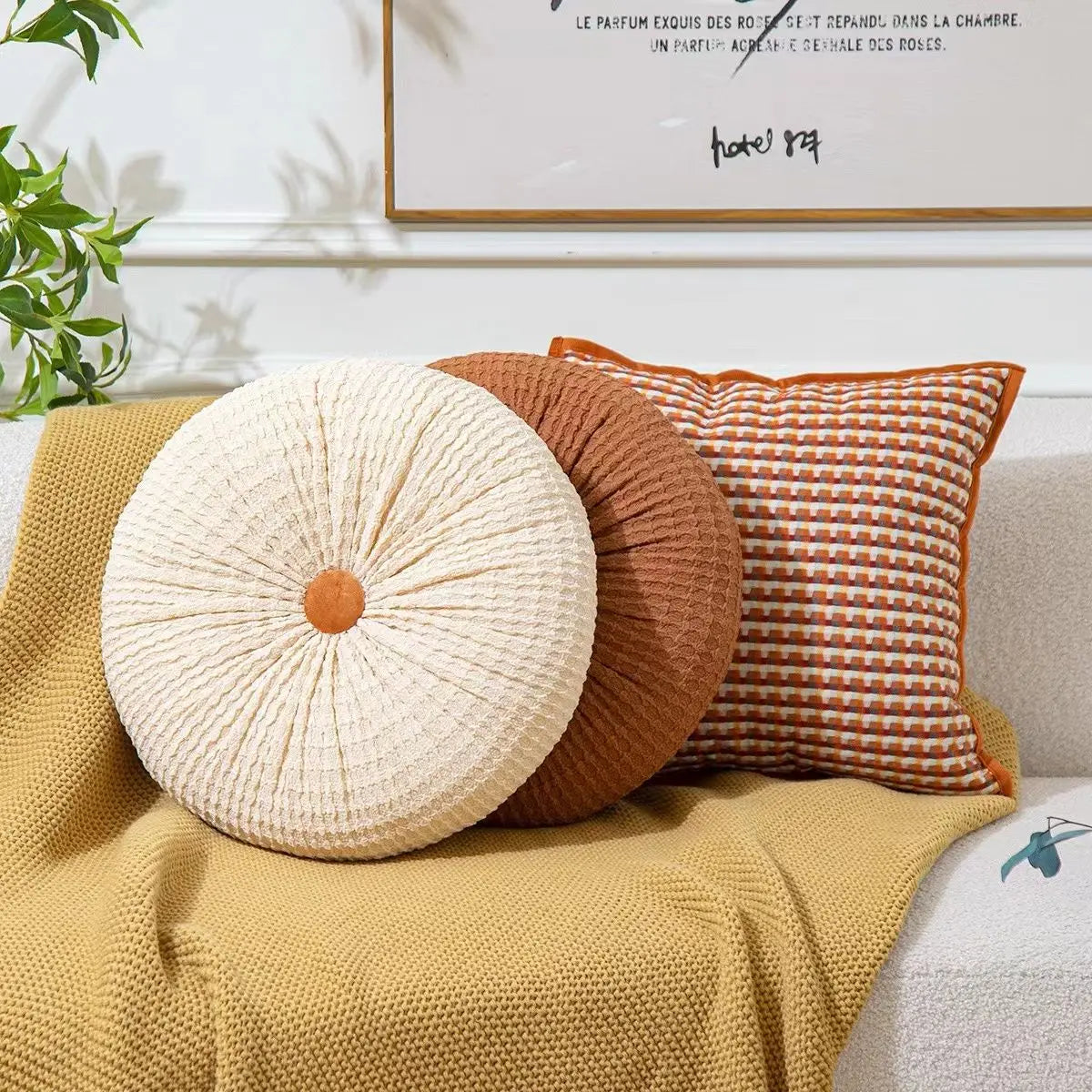 Autumnal Round Throw Pillows