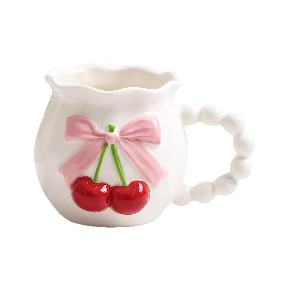 Pink Cherry Bow Ceramic Mug Creative Femininity