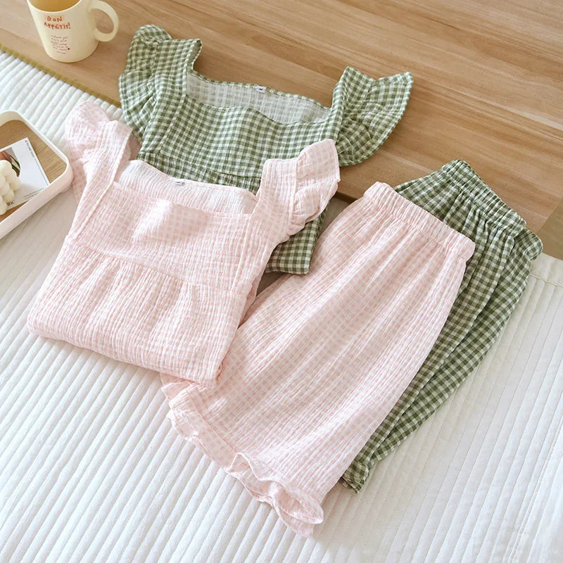 Plaid Short Pj Set - Pink/Green