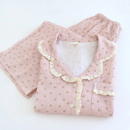 Romantic Floral Lace Pyjama Set Creative Femininity