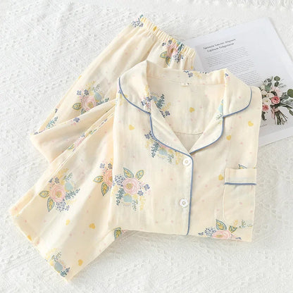 Floral Cotton Pjs With Blue Piping