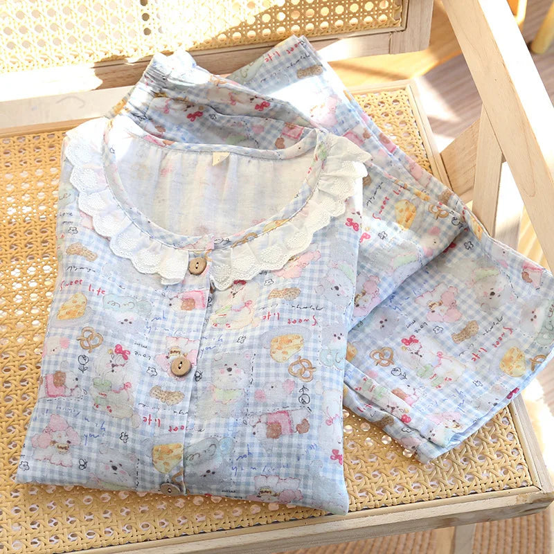 Floral Round Neck Pyjama Set Creative Femininity