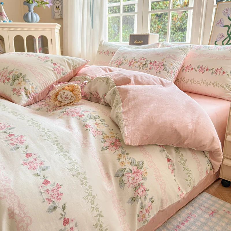 Premium 100% Cotton Duvet Cover Set - 1 Duvet Cover + 2 Pillowcases Wrinkle Resistant,Cozy Breathable Bedding Set Single/Double Creative Femininity