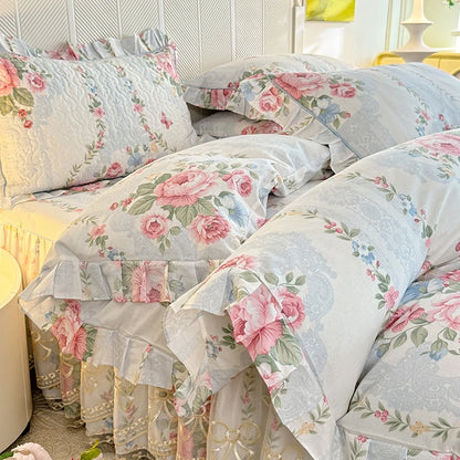 Romantic Floral Ruffle Duvet Cover