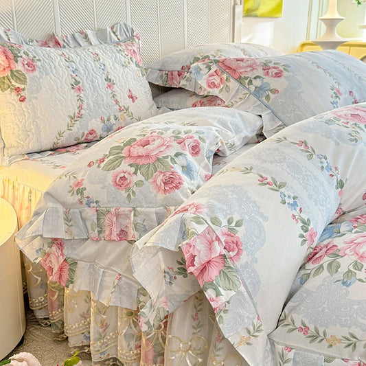 Romantic Floral Ruffle Duvet Cover