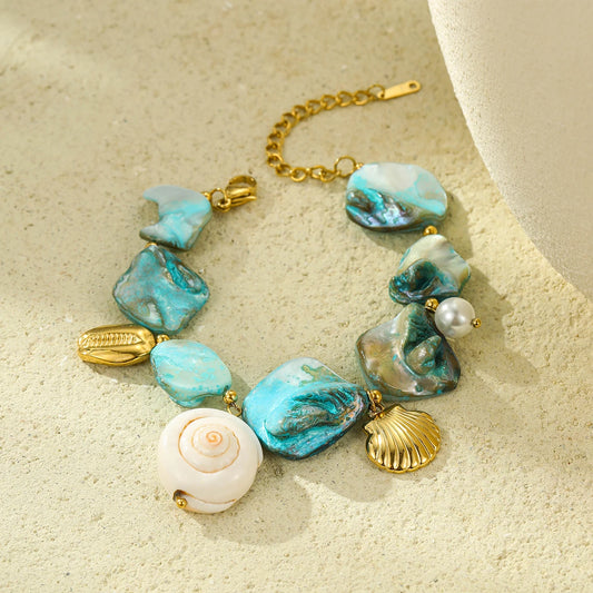 Blue & Gold Conch Shell Necklace Set