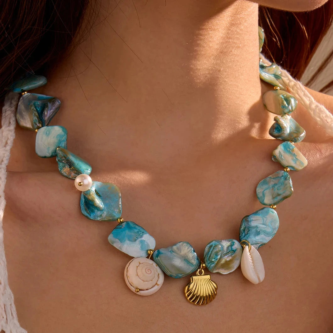 Blue & Gold Conch Shell Necklace Set