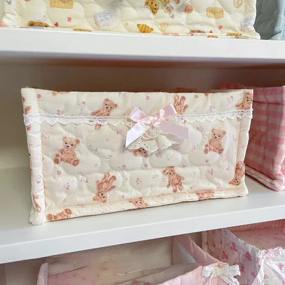 Pink Quilted Fabric Square Storage Baskets