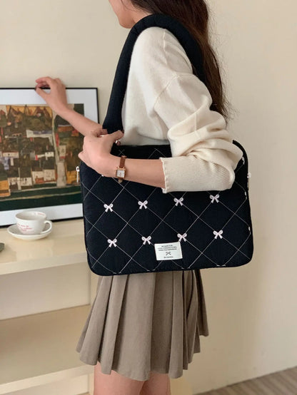 Pink Bow Quilted Laptop Bag