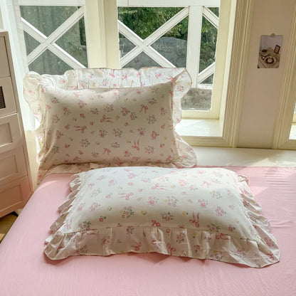 White Ruffle Duvet Cover With Pink Bows
