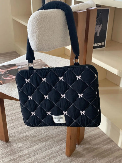 Pink Bow Quilted Laptop Bag