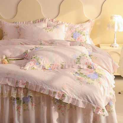 Shabby Chic Floral Duvet Cover With Ruffle Edge - All Colours