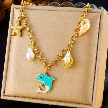 Turquoise & Gold Starfish Necklace