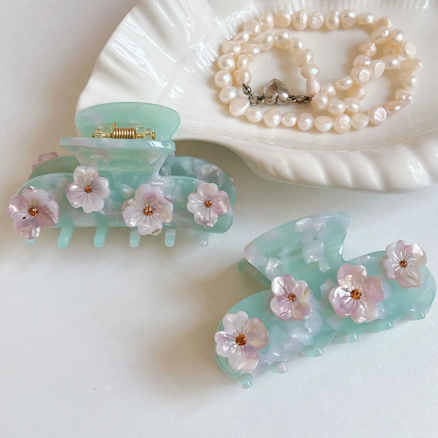 Ice Blue Flower Acetate Hair Claw Clip Hair Accessories for Women Girls Creative Femininity