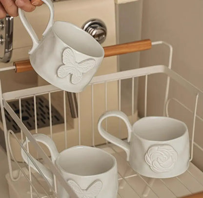 Whimsical Embossed White Ceramic Mug