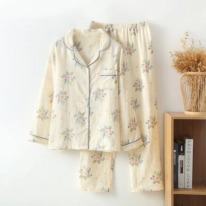 Floral Cotton Pjs With Blue Piping