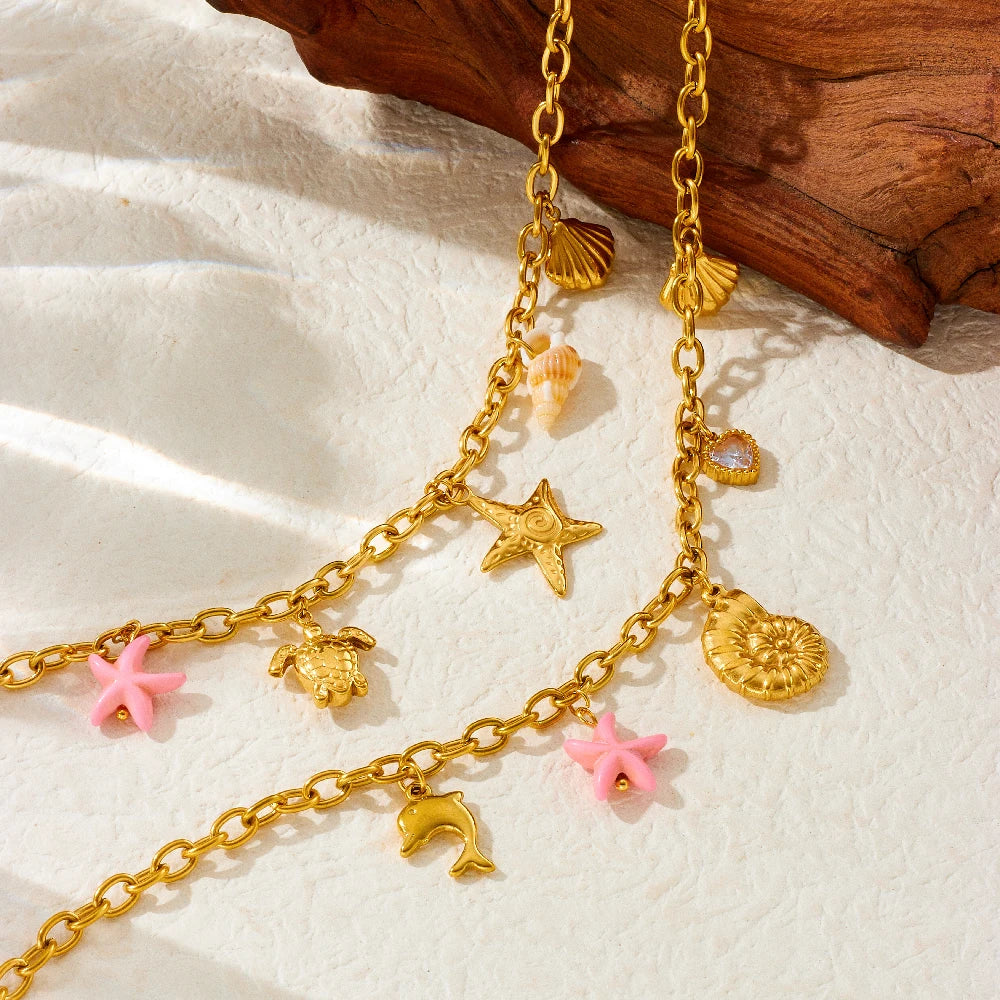 Pink & Gold Shell Charm Necklace