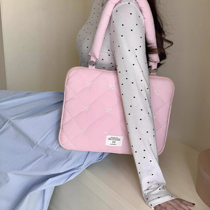 Pink Bow Quilted Laptop Bag