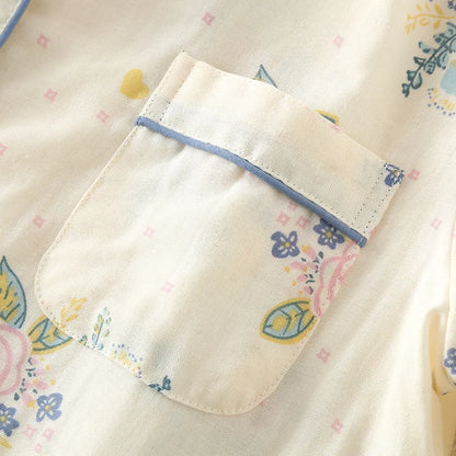 Floral Cotton Pjs With Blue Piping