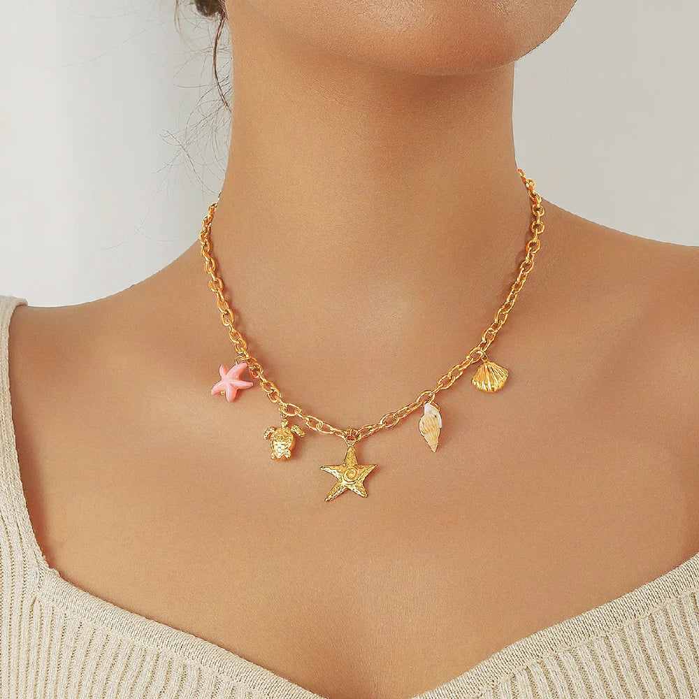 Pink & Gold Shell Charm Necklace