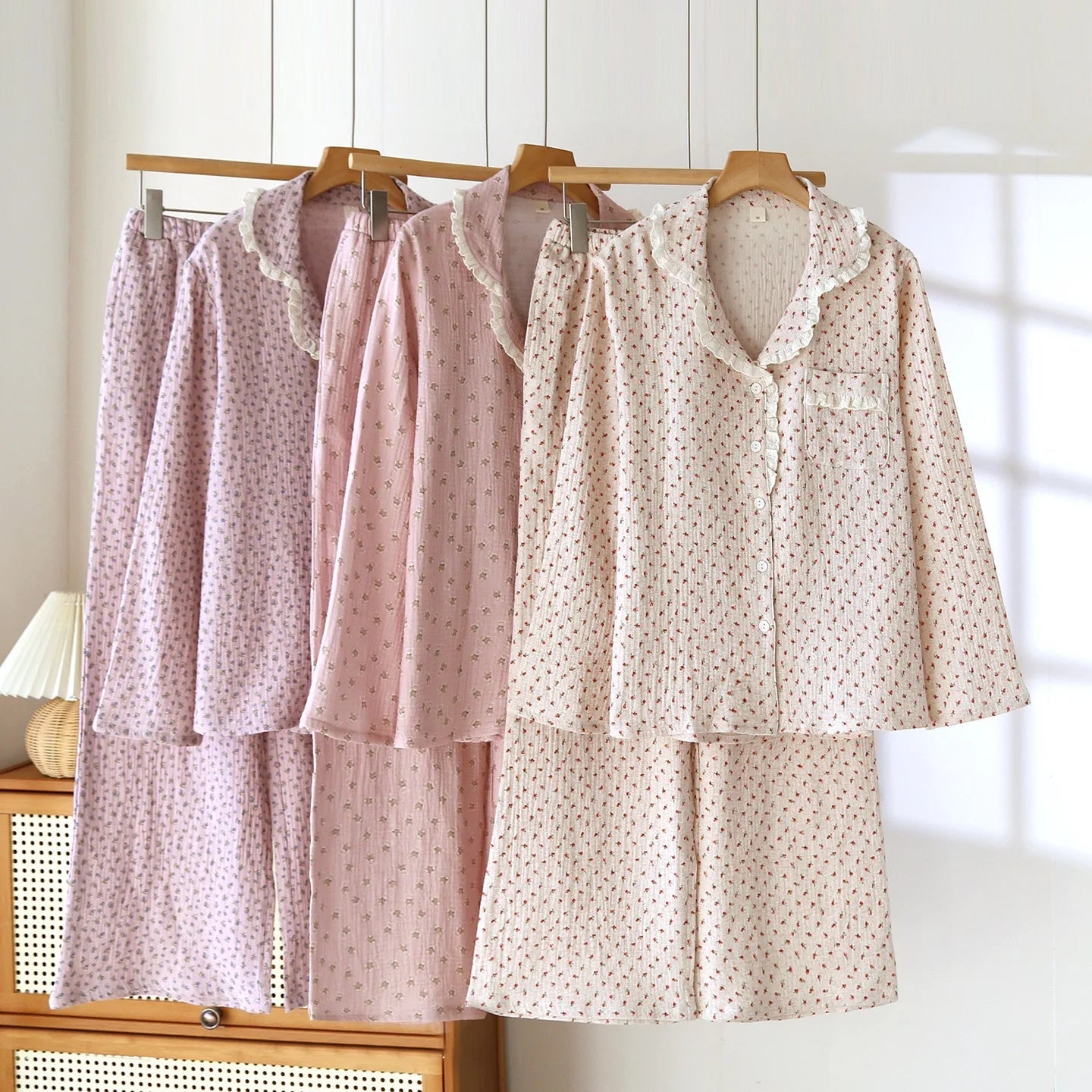 Romantic Floral Lace Pyjama Set Creative Femininity