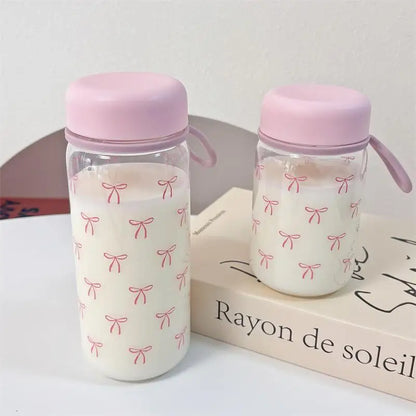 Pink Bow Glass Mini Water Bottle