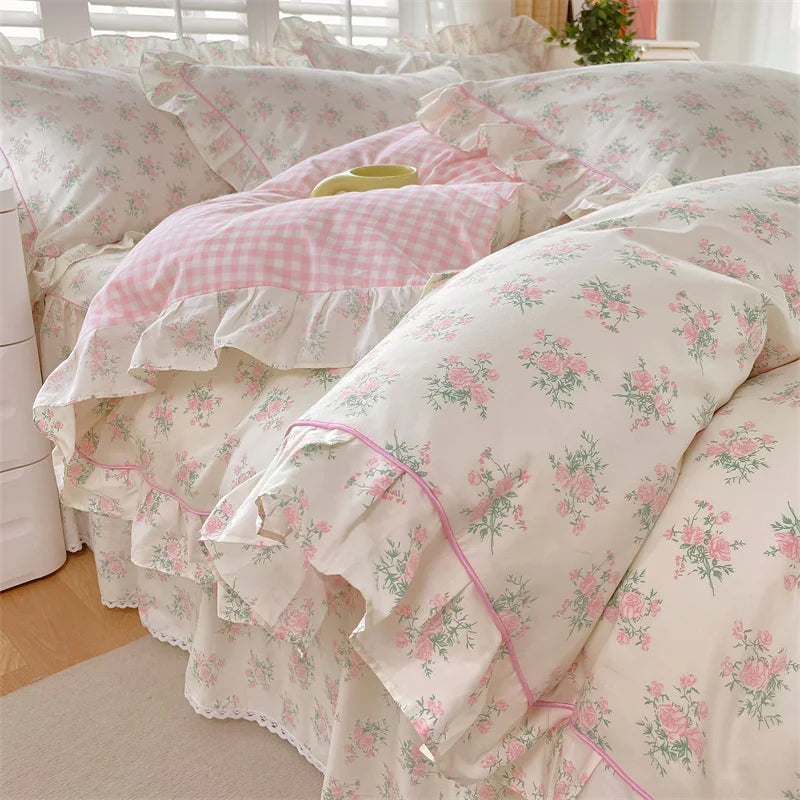 Pink Floral Coquette Duvet Set