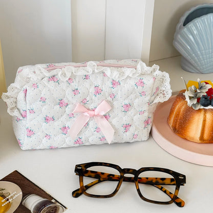 Pink Floral Lace Small Makeup Bag