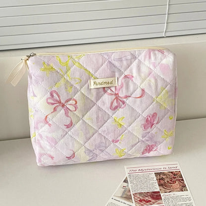 Pink Bow Quilted Make Up Bag Set