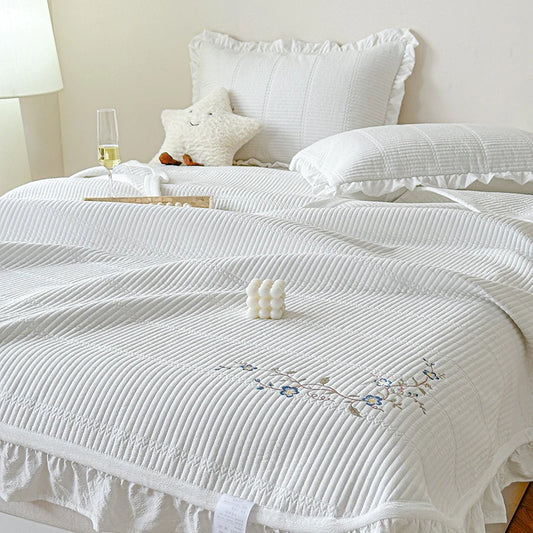 Quilted Ruffle Bedspread & Pillow Set - All Colours